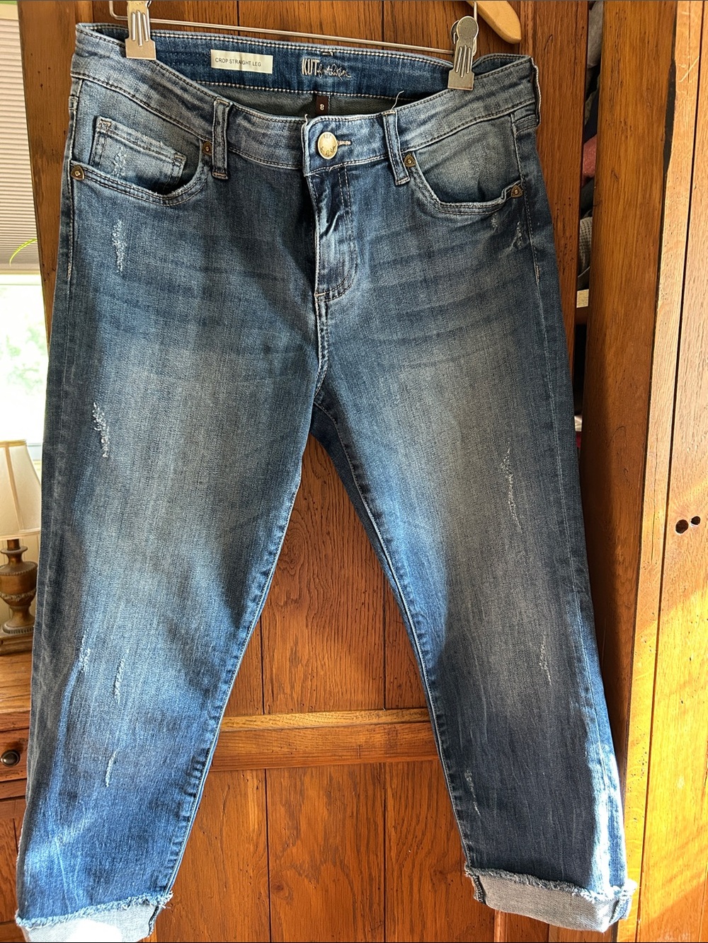 Kut from the Kloth Distressed Medium Blue Cropped Jeans